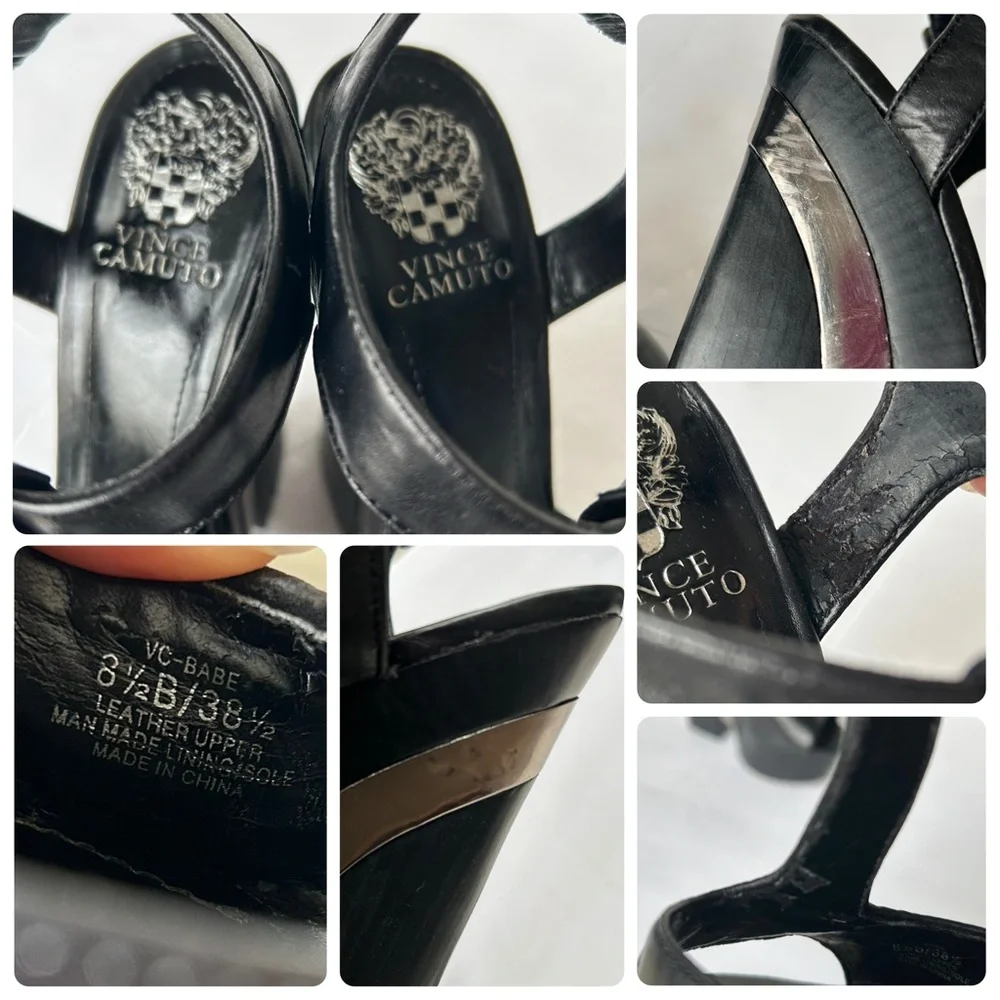 Vince Camuto Babe Black Platform Heels 8.5 Strappy T-Strap Chunky Y2K Indie Boho